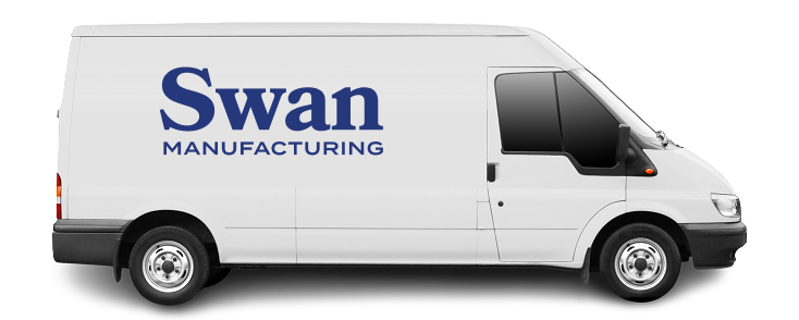 a white van with a blue background